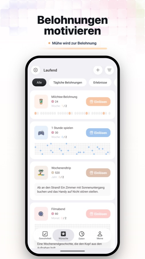 Fun Habit rewards and wish goals screenshot