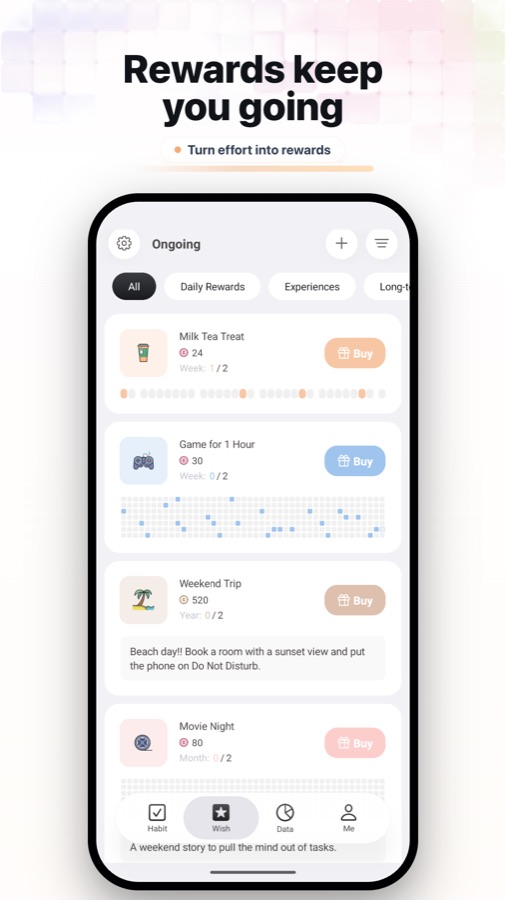 Fun Habit rewards and wish goals screenshot