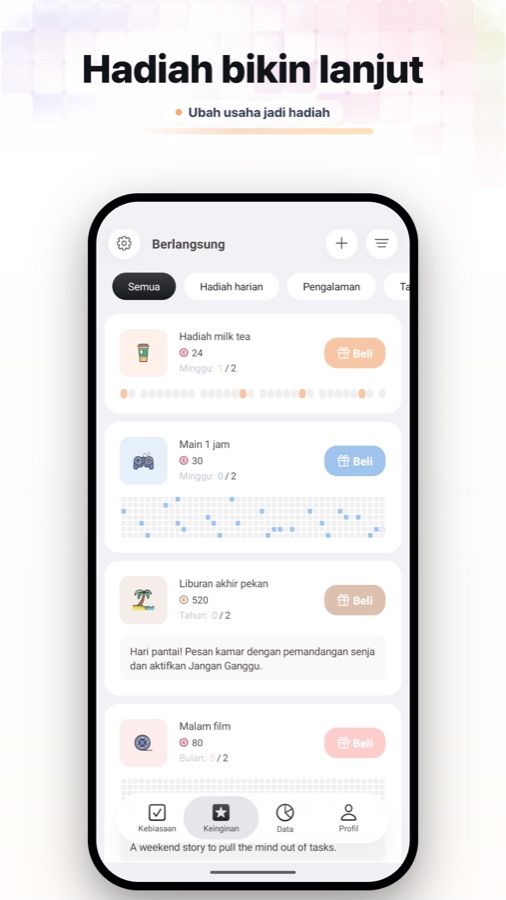Fun Habit rewards and wish goals screenshot