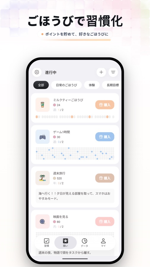 Fun Habit rewards and wish goals screenshot