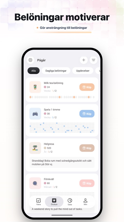 Fun Habit rewards and wish goals screenshot