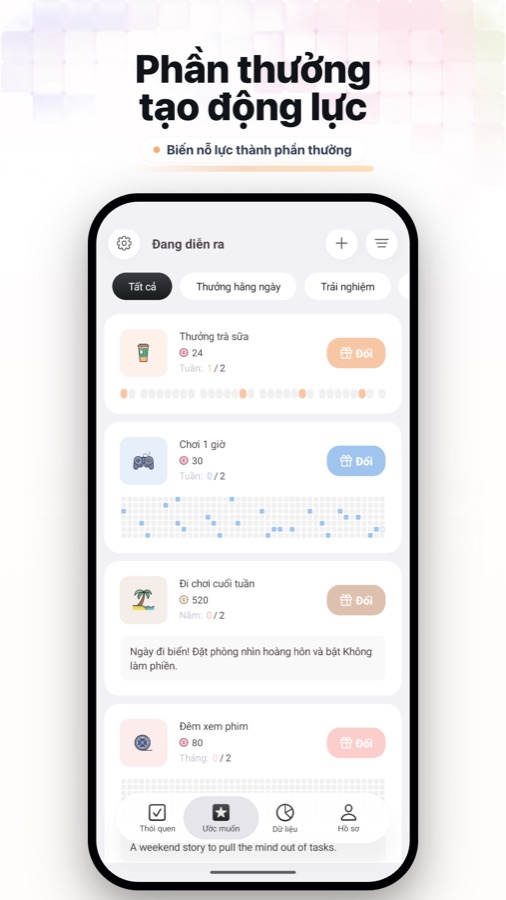 Fun Habit rewards and wish goals screenshot